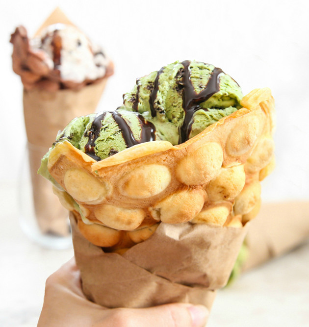 Egg waffle ice cream cones